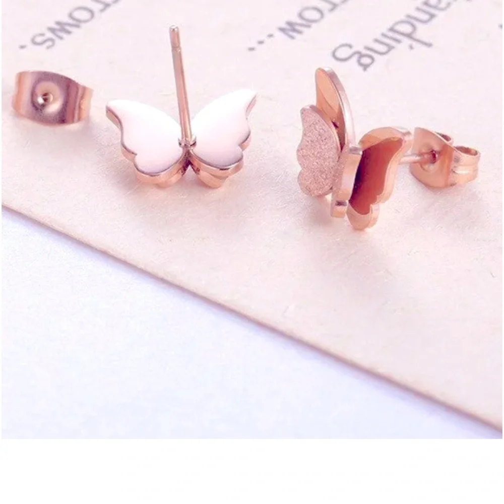 New 14k Rose Gold Over Sterling Silver Double Butterfly Studs